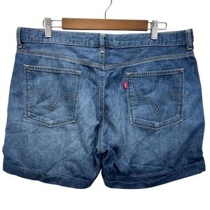 Levis Denim Shorts Womens 14 Blue Medium Wash Cuffed Utility Patch Pocket Cotton